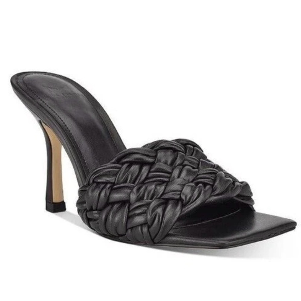 MARC FISHER Womens Black Draya Toe Stiletto Slip On Leather Heeled Sandal 5.5 M